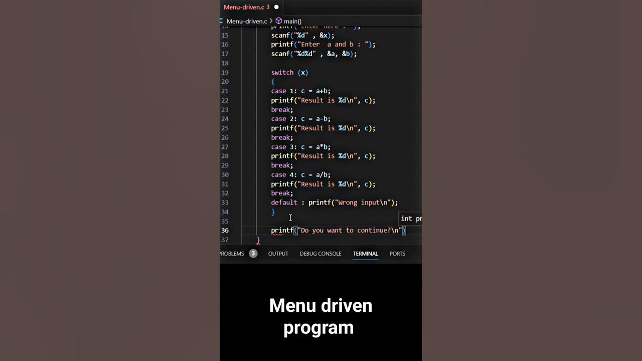 most useful menu driven program... 💻 #programming #coding #shorts - YouTube