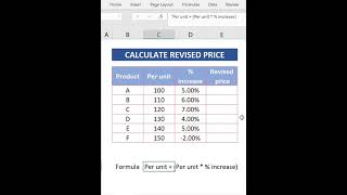 excel short video - calculate revised price - percentage increase