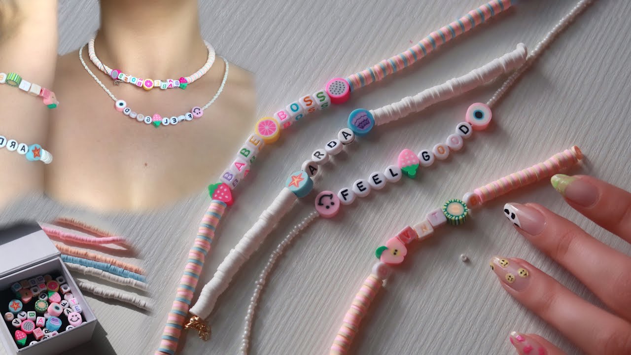 KOLYE YAPIYORUZ! 🍓 fimo boncuk kolye yapımı, renkli yazılı slogan kolye  nasıl yapılır - YouTube