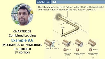 Example 8.6 | Determine the state of stress at point  A | Combined Loading | Mechanics of Materials