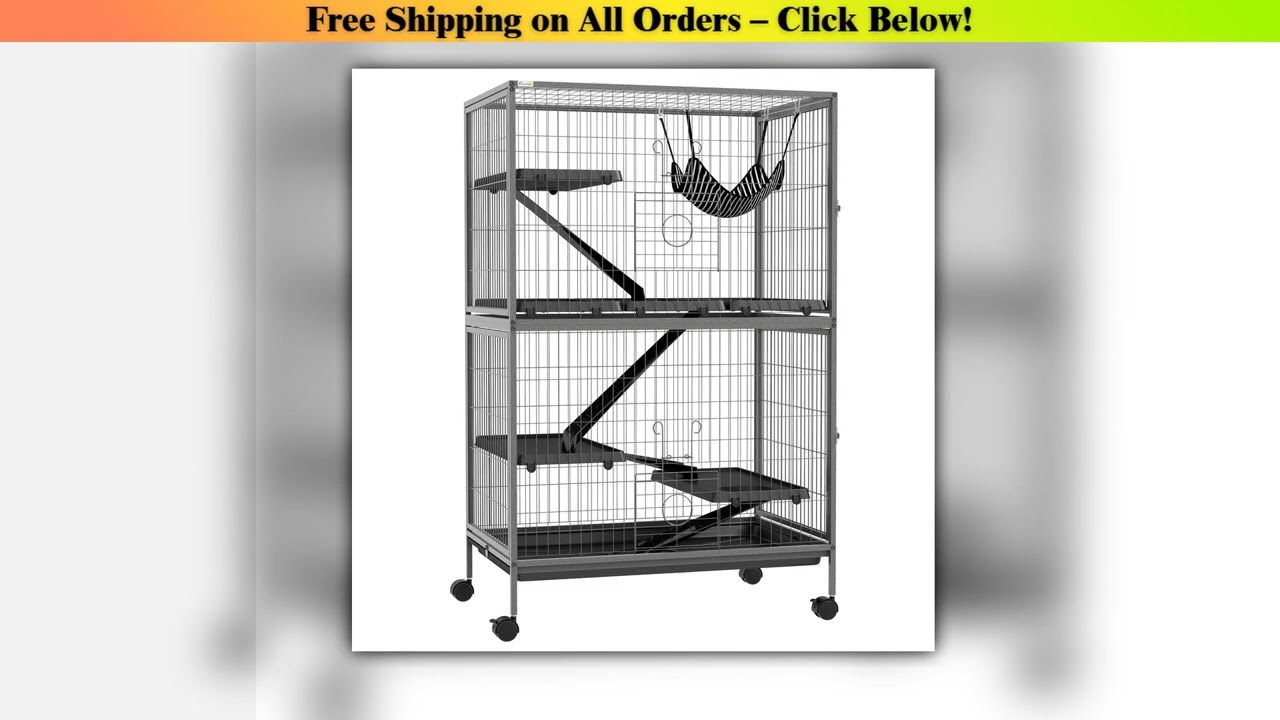 Pawhut 4 Tier Small Animal Cage with Wheels 80X52X128 cm Gray Wholesale Best Quality New Collection