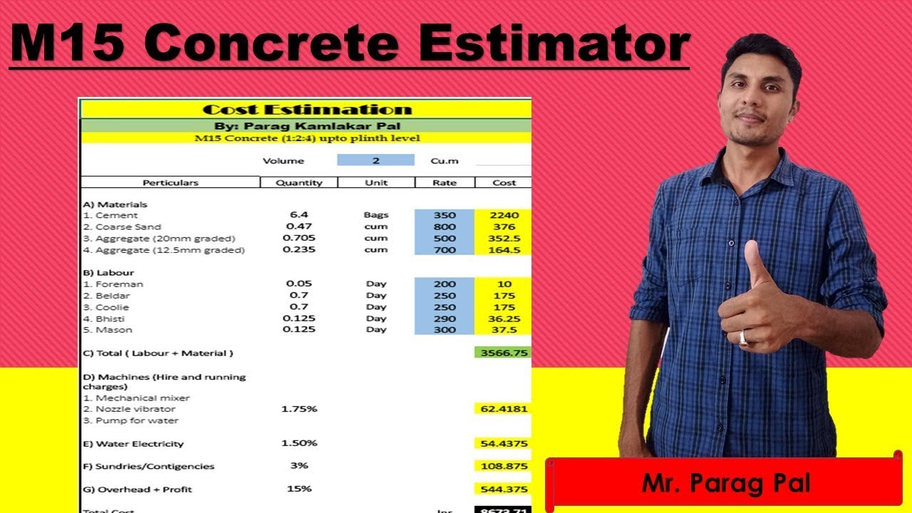 M15 concrete cost estimator by Parag Pal YouTube