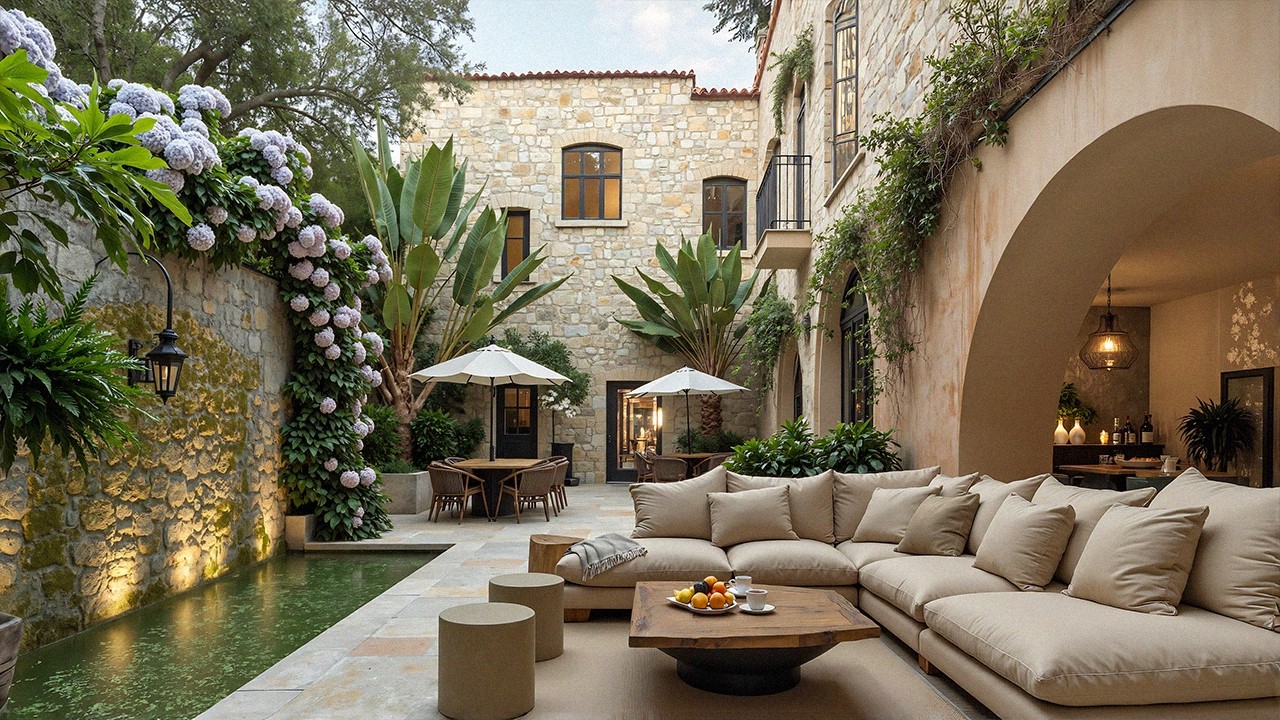 Serene Jazz in a Courtyard Lounge 🌿 Gentle Jazz & Nature Sounds To Calm Your Mind