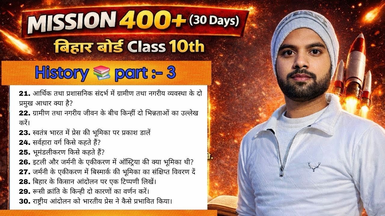 Class 10 History Bihar Board | Important Questions aur Answers 2026 | VVI Questions History 