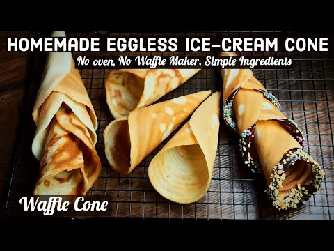 Homemade Ice Cream Cone Recipe in a Frypan | Crispy Waffle Cones Recipe Without Oven & Eggs