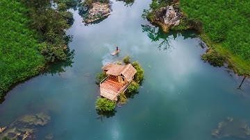 Full Video: Build a bamboo house with a grass roof on a dangerous cliff next to a big river