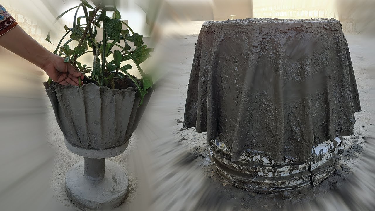 Cement Pot with cloth- Cement Craft ideas /DIY pot and vase - YouTube