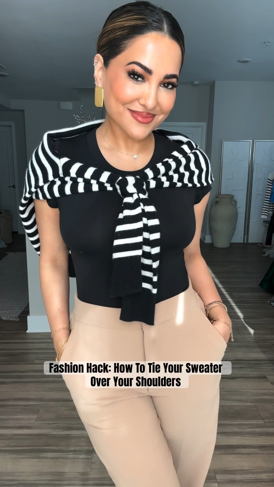 how to tie a cardigan around your shoulders