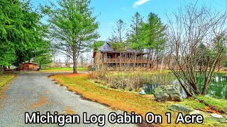 Michigan Log Cabin on 1  Acre | Waterfront Retreat & Pond Views | MI Real Estate | Aspen Mansions