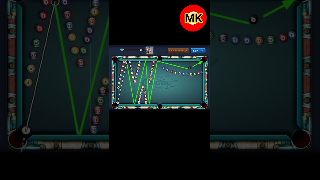 8 ball pool amazing side border kiss shot in create mode #8ballpool #shortsfeed #snooker