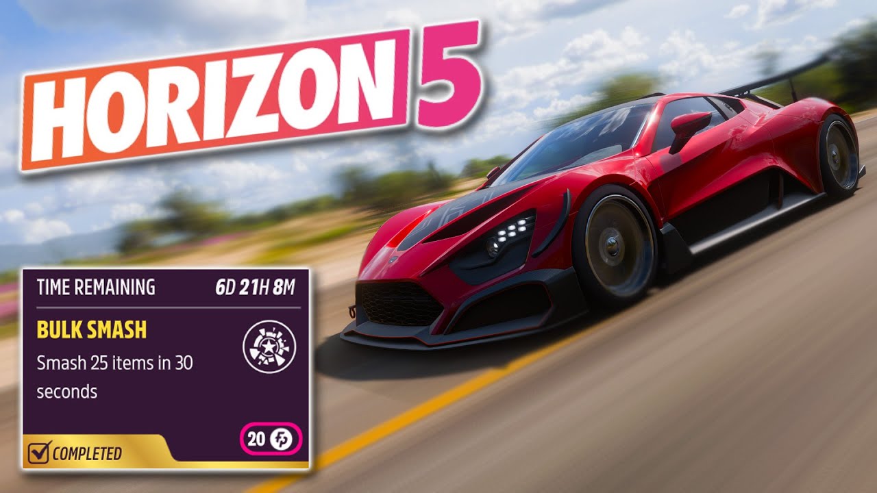 Forza Horizon 5 Daily Challenge "Bulk Smash" Smash 25 Items In 30