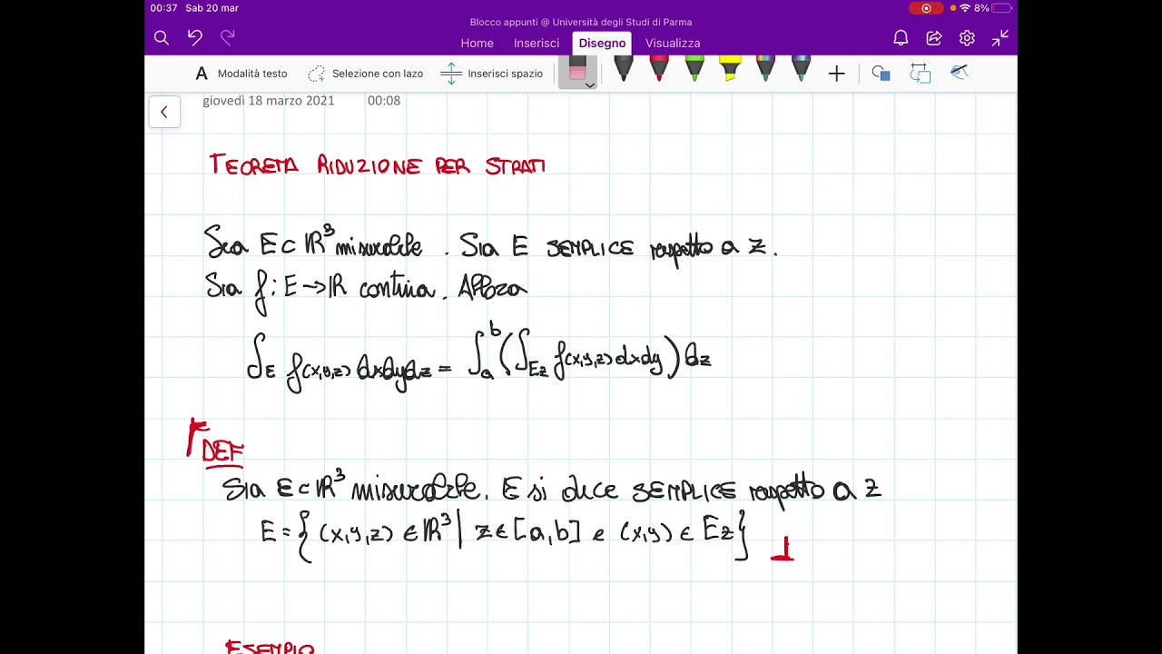 INTEGRALI TRIPLI - Teorema di riduzione per strati