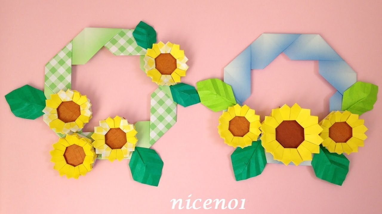 折り紙 ひまわりの花のリースの折り方 Origami Sunflower Wreath Tutorial Niceno1 Youtube