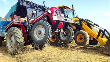 Jcb 3dx Eco Machine Backhoe Loader Working Loading Mud Together Trolley Massey 1035,241 Tractor। jcb