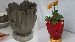 Beautiful Flower Pots Made Of Cement And Fabric / Easy-To-Do And Cost-Effective Method