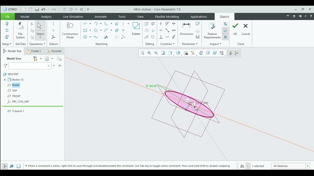 CREO: Sketcher Parallel to screen
