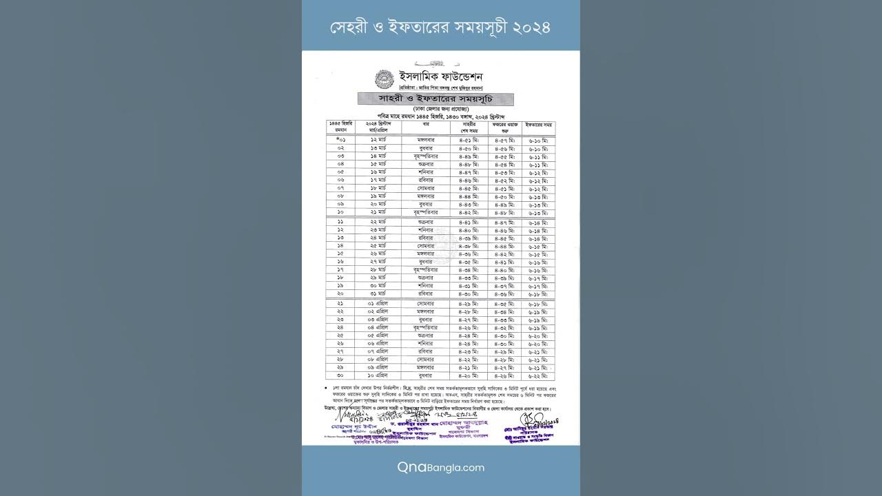 Islamic Foundation Ramadan Calendar 2024 bangladesh ramadan
