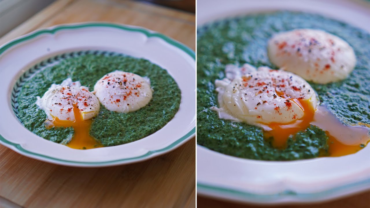 Mâncare de spanac proaspăt cu ouă