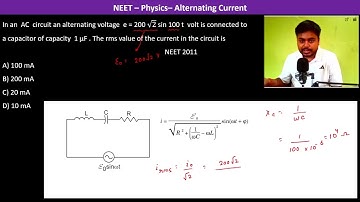 In an  AC  circuit an alternating voltage  e = 200 √2 sin 100 t  volt is connected to a capacitor of