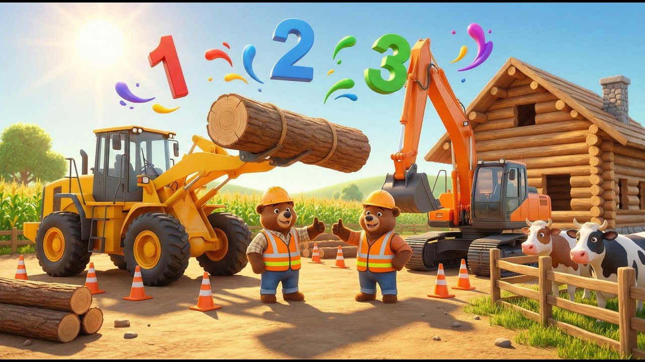 Teamwork & Safety! Bear Farmer Builds a House 🏠 Learn Colors & Numbers with Vehicles