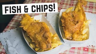 English Food  Real FISH AND CHIPS! (Americans Try British Food)  Cornwall, England