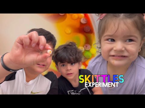 The Twins and David doing a skittles rainbow experiment