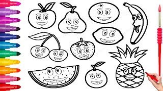How To Draw Fruit Set For Kids Easy Drawing And Colouring Lesson