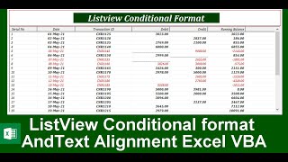 Listview Conditional format And Text Alignment Excel VBA