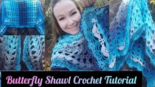 Butterfly Shawl Crochet Tutorial -  Beginner Friendly - Using Size 3 Yarn or Size 4 Yarn