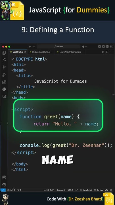 9: How to Define a JavaScript Function #javascripttutorial #coding # ...