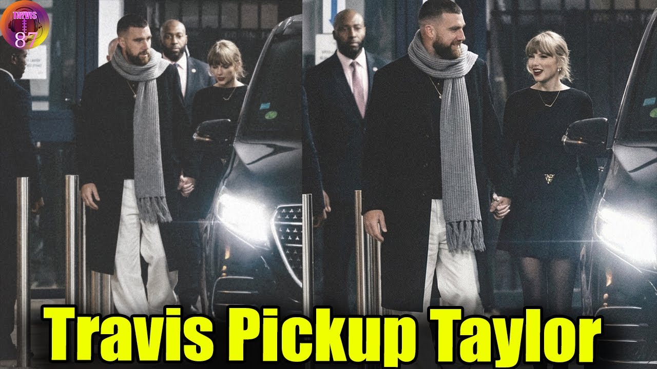 Трэвис Келси и его невеста Тейлор Свифт, держась за руки, покидают звездную вечеринку в Лос-Андже...