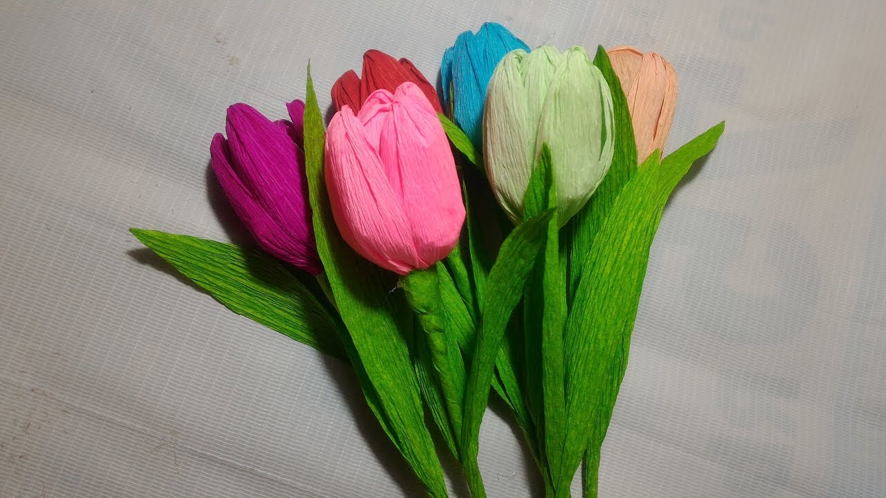 Diy Tulip Flower From Crepe Paper Bunga Tulip Dari Kertas Krep Youtube