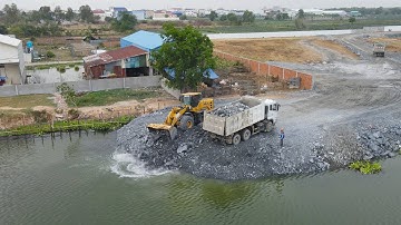 Wonderful Heavy Equipment Operator Skills , Wheel Loader Moving Rock Into deep water Making New Road