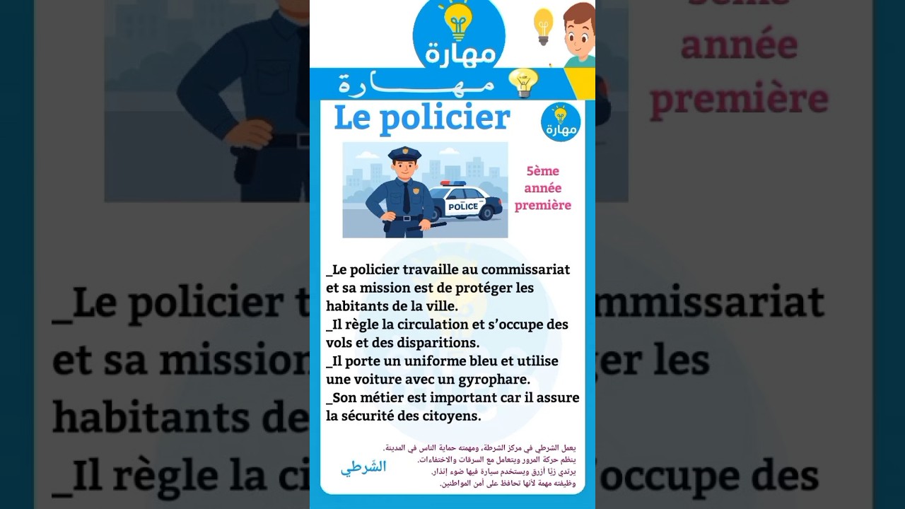 تعبير كتابي عن الشرطي👉 Un texte écrit sur le policier💡مهارة رفيقتكم نحو التفوق