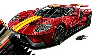 DRAWING SHMEE150'S FORD GT - Realistic Car Drawing - Time Lapse - Drawing YouTuber Cars