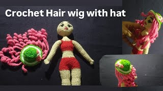 Crochet hair wig with hat easy nd simple tutorial #crochethair #handmadecraft #dollhair #tutorial  