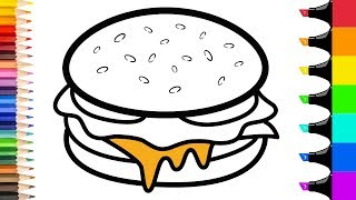 How to draw Hamburger step by step | Fast Food coloring pages with colored markers