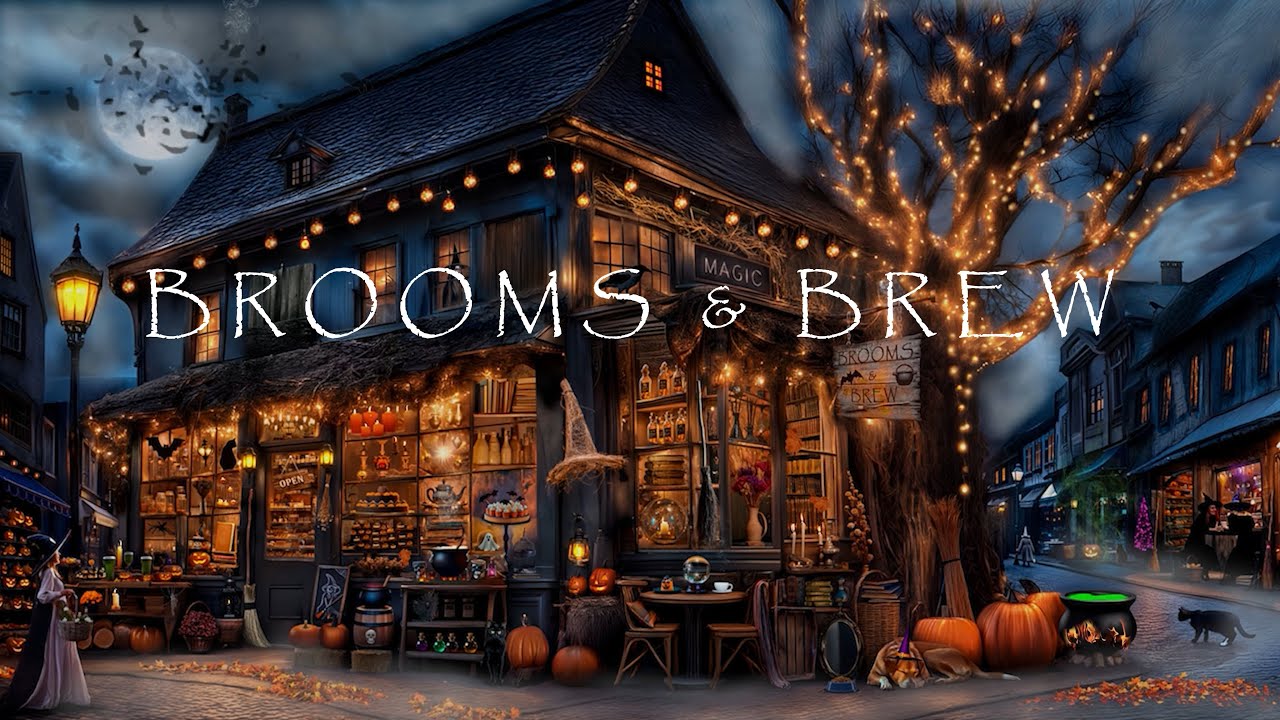 BROOM'S & BREW WITCH SHOP AMBIENCE-BUBBLING WITCHES BREW-SPOOKY NIGHT TIME SOUNDS-HALLOWEEN NIGHT