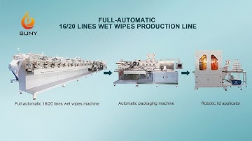 Automatic 16 lanes wet wipes production line with robot lid applicator