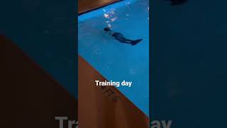 Professional mermaid training in the pool