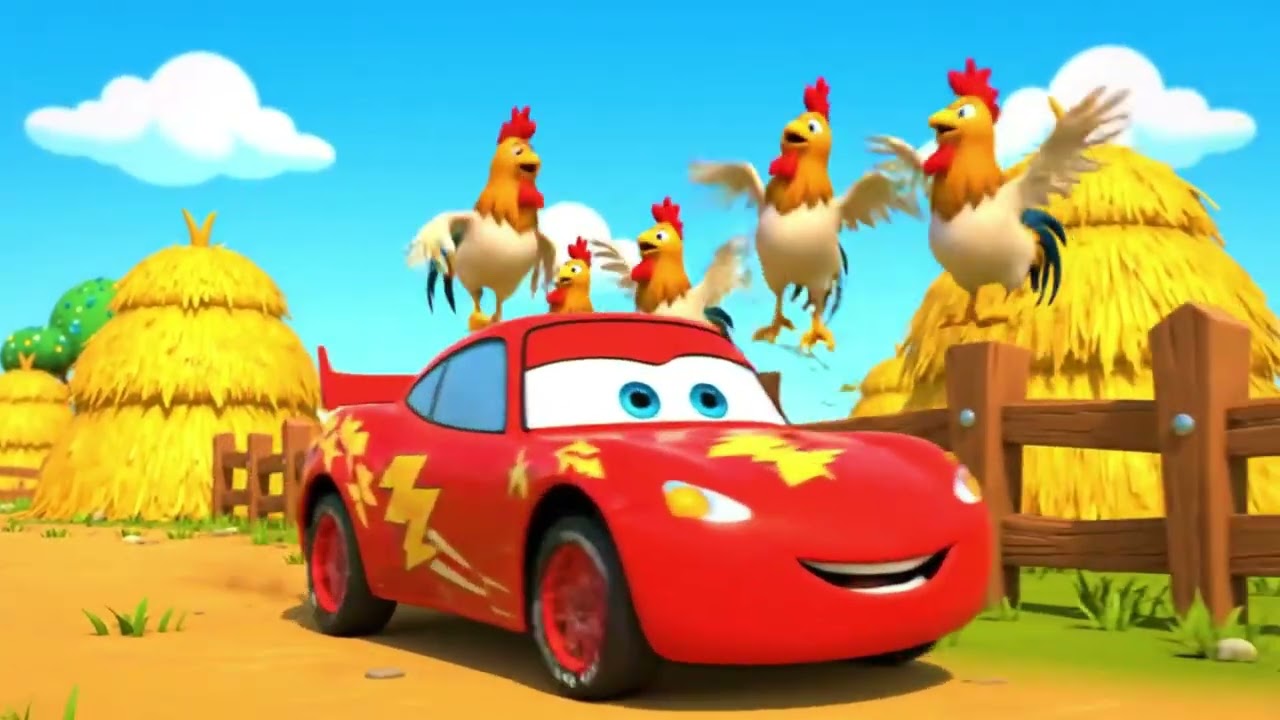 🚗 Rayo McQueen Corre con Gallos | Música para Niños