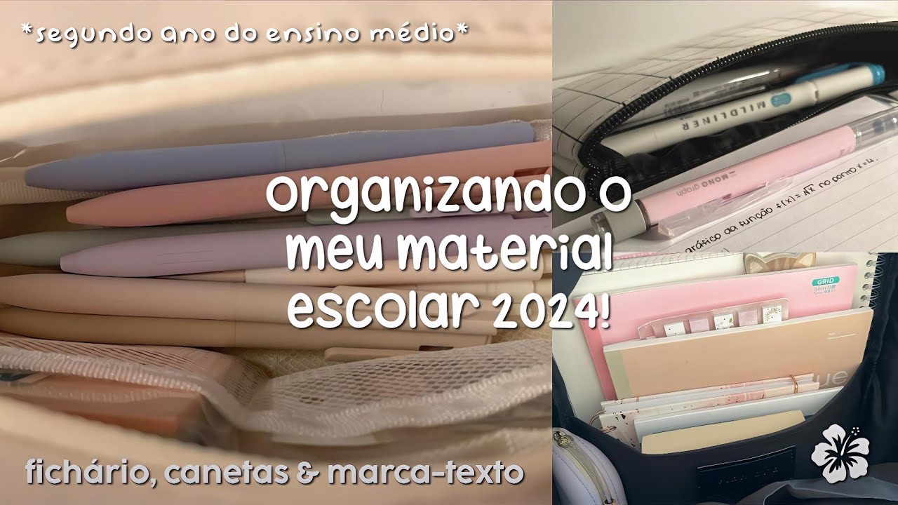 organizando meu material escolar 2024! *mochila, fichário, estojo*