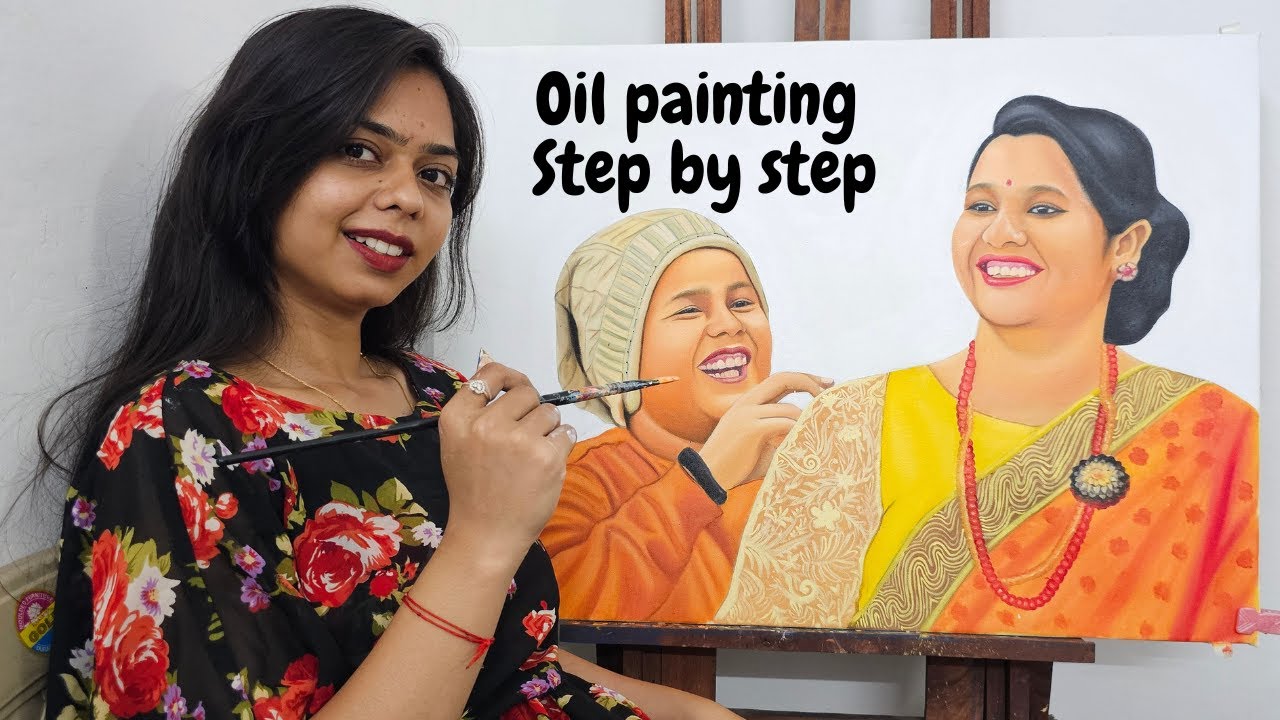 Mom & Son Oil painting Tutorial | How to Paint with oil colour step by Step Process