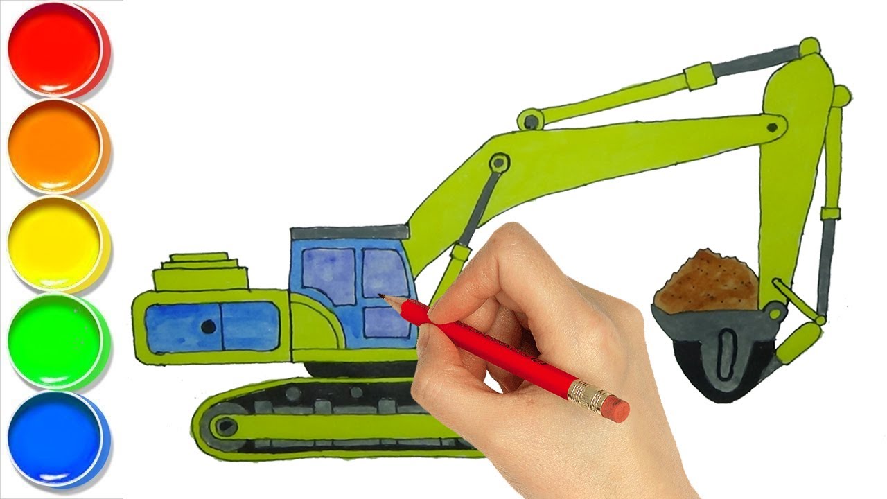 Vẽ Và Tô Màu Máy Xúc Cho Bé 💚💙💜 How To Draw An Excavator Easy For Kids -  Youtube