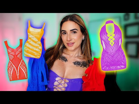 4K TRANSPARENT Fishnet Dresses TRY ON with Mirror View! | Alanah Cole TryOn