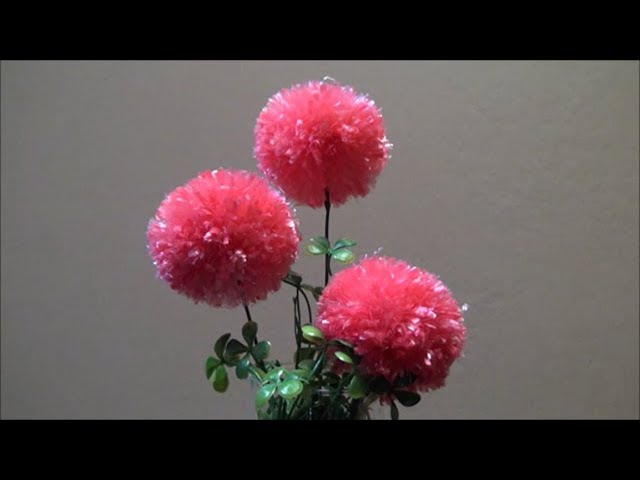 ビニールポンポン ビニール紐でポンポンフラワーの作り方 Diy Vinyl Pompon Vinyl String Pompon Flower Youtube