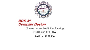 BCS-31 L12 Non-recursive Predictive Parsing