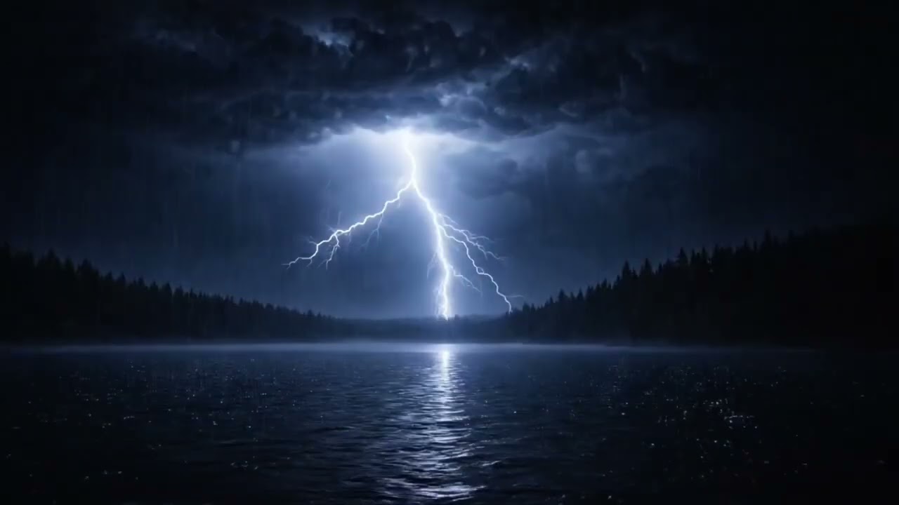 Medium Thunderstorm Over a Dark Lake | Gentle Rain & Distant Thunder | 4 Hours Sleep Ambience
