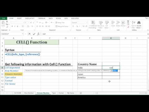 Formula to get File Path, Row Number using Cell Function In MS Excel.- Excel Desitnation