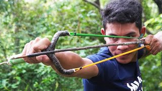 How To Make Powerful Slingshot From String \& Cotton String | String Slingshot VS Huge Snakehead Fish